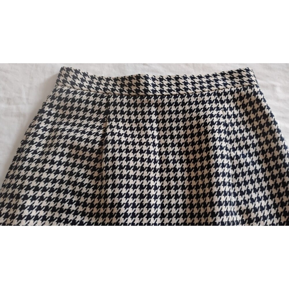 Vintage Talbots Houndstooth Pencil Skirt Cream Navy Blue Check Plaid Pleated 2